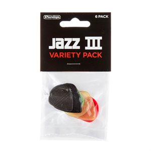 DUNLOP - PVP103 - Ensemble de plectres Variety Pack Jazz III, paquet de 6