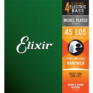 Elixir - 14087 - Cordes de Basse Électrique en Acier Nickelé - échelle extra longue - Revêtement NANOWEB - 45-105