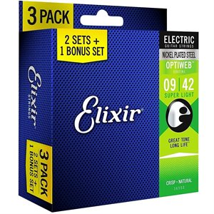 ELIXIR - 16550 - Optiweb coated Electric Guitar Strings - 9-42 - 3 pack