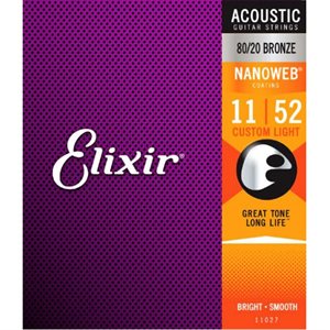 ELIXIR - 16538 - NANOWEB COATING ACOUSTIC STRINGS - 80 / 20 BRONZE - 11-52 - 3-pack