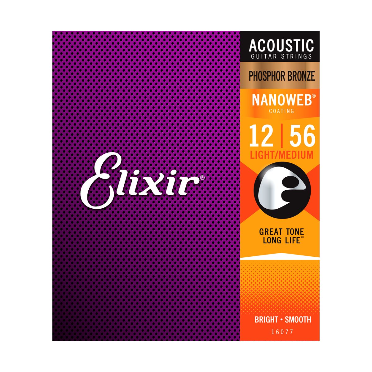 ELIXIR - 16077 - Phosphor Bronze Nanoweb Acoustic Guitar Strings Light-Medium 12-56