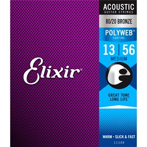 Elixir - 11100 - cordes de guitare acoustique - 80 / 20 Bronze - Polyweb - 13-56