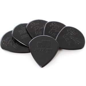 DUNLOP - 47P3-S - Médiators de guitare Nylon Jazz III - 1.38mm Black Stiffo à bout pointu - ensemble de 6 pick