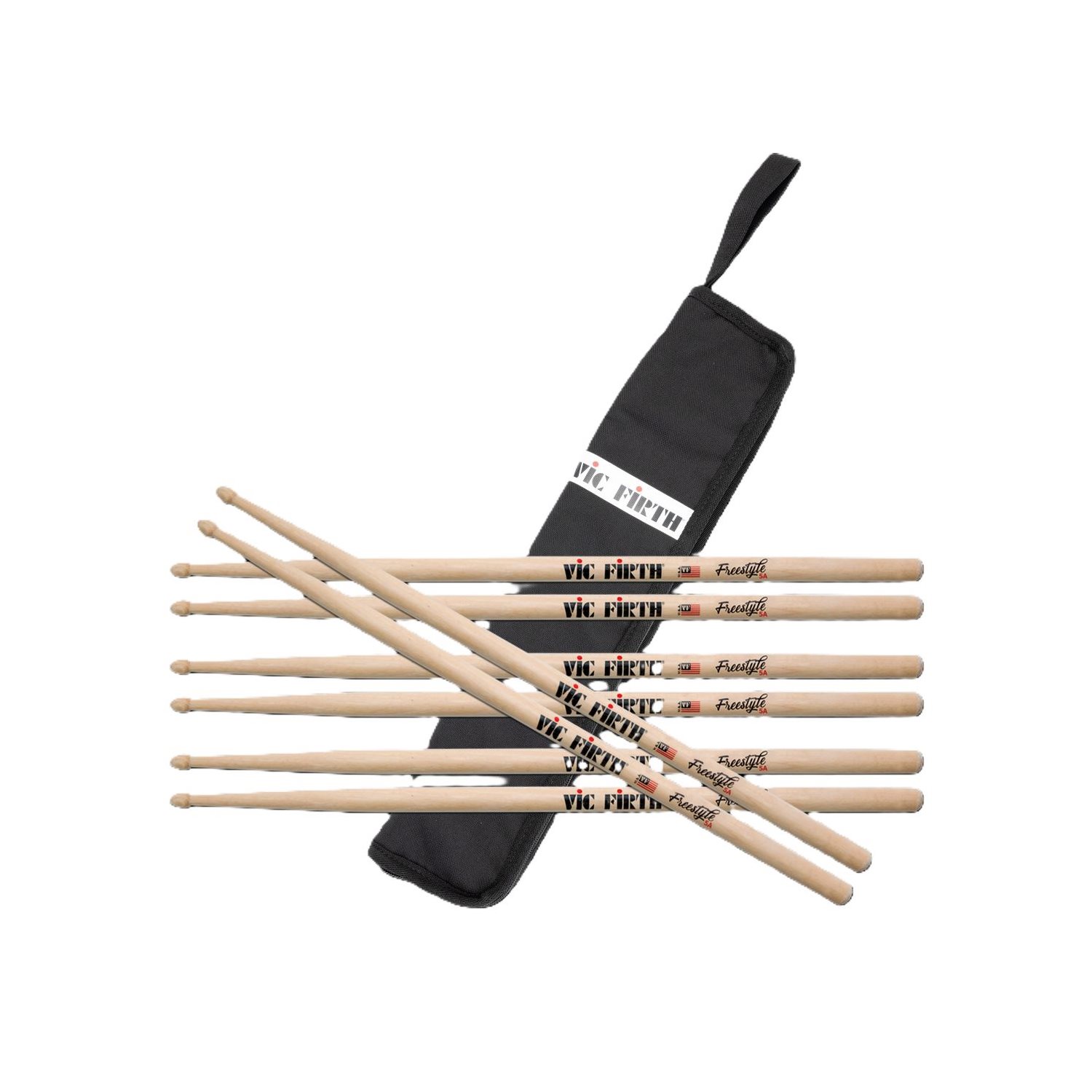 VIC FIRTH - American Concept, Baguettes Freestyle 5A - 4 PACK - AVEC SAC DE TRANSPORT 