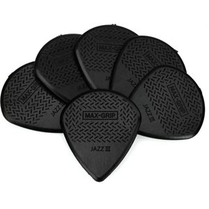 DUNLOP - 471P3S - Médiators pour guitare Nylon Max-Grip Jazz III - noir - ensemble de 6 pick