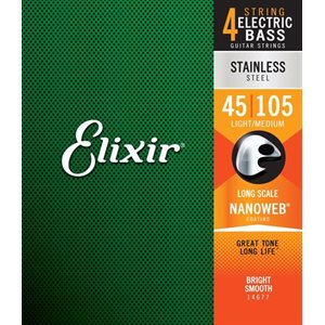 ELIXIR - 14677 - Cordes de basse electrique 4 cordes Stainless Steel Nanoweb Light medium Long scale 45-105