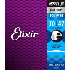 Elixir - 11000 - cordes de guitare acoustique - 80 / 20 Bronze - Polyweb - 10-47