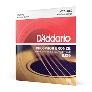 D'ADDARIO - EJ39 - cordes de guitare acoustique - Phosphor Bronze - 12 cordes - 12-52