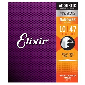 Elixir - 11002 - acoustic guitar strings - 80 / 20 Bronze - Nanoweb - 10-47